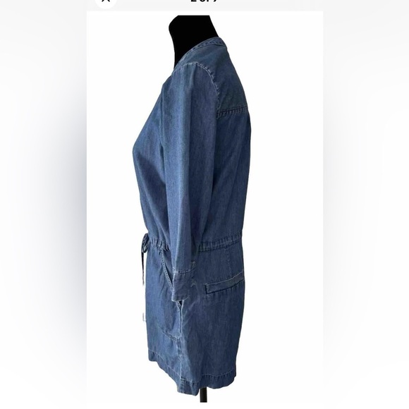 Express Romper Shorts Sz S Blue Denim Look Pockets Drawstring Cruise Cacation - Picture 2 of 9